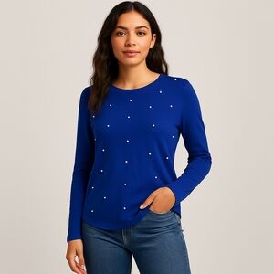 NorthStyle Blue Studded Keyhole Pullover Sweater Women’s Size XL NWT